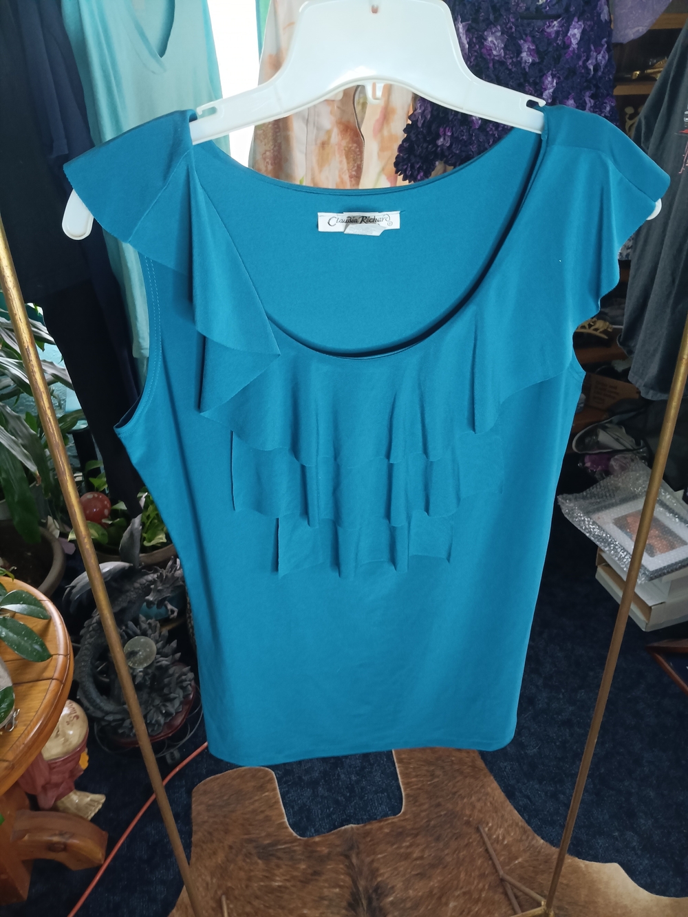 Claudia Richard Teal Ruffle Tank Top